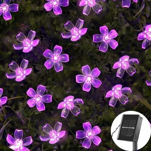 Solar Powered Garlands light 5m 7m 12m Peach Flower Solar Lamp Power LED String Fairy Lights Garden Christmas Decor For Outdoor