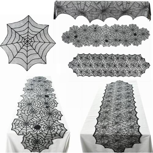 Halloween Lace Spider Web Tablecloth Decoration Black Lace Spiderweb Table Runner Fireplace Scarf Home Event Party Decor Props