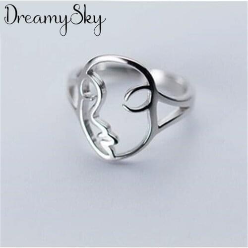 Hot Sale Charm Open Human Face Rings for Women Men Adjustable Size Finger Rings Valentines Day Gift Jewelry 2021 New