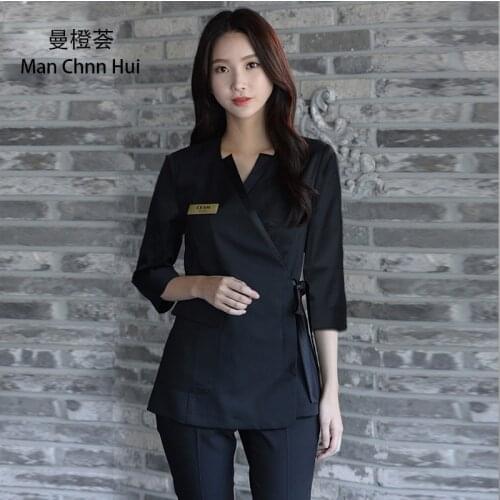 Beauty clothing Korean Style black Spa Health Club Beauty Salon spa uniform beautician uniform top+pants Womens massage suit