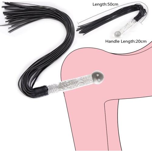 Leather Pimp Whip With Multi-Function Glass Handle Dildo Butt Plug Anal Tail Slave Bondage Spanking Flogger BDSM Women Sex Tools