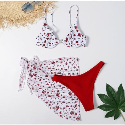 Printed Three Piece Bikini split womens sexy swimsuit womens summer fashion sports sexy swimsuit personality high waistbañador
