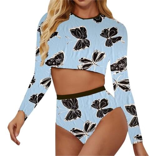 Bathing Suit Women Sexy Ethnic Print bikini Push Up Long sleeve High Cut Lace Up Halter Bikini Set Two Piece Swimsuit Biquini