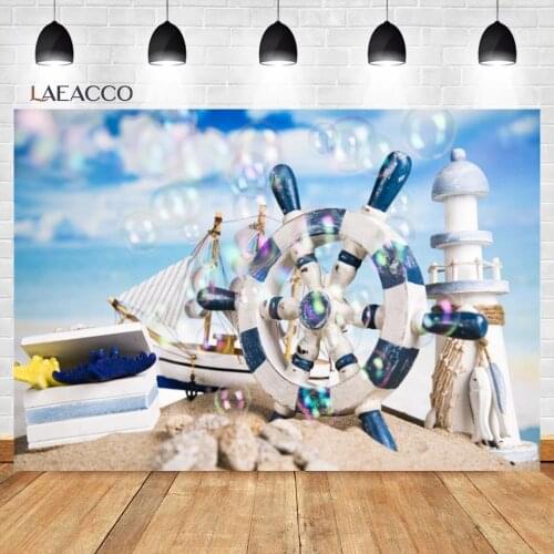 Laeacco Beach Sands Rudder Light House Boat Model Baby Photography Background Customized Photographic Backdrops For Photo Studio