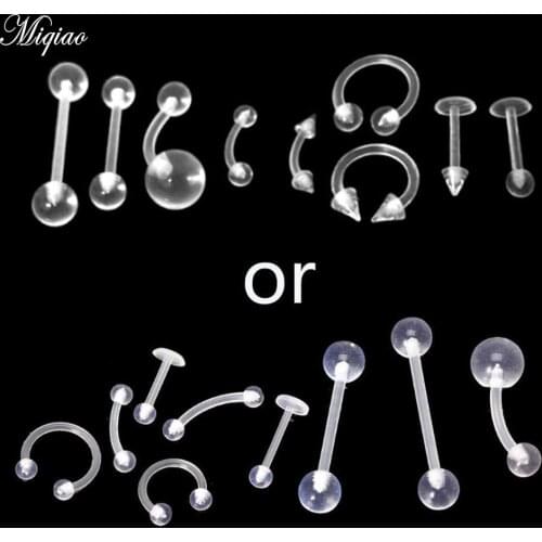 Miqiao 9 Pcs Body Piercing Acrylic Transparent Navel Ring Eyebrow Nail Tongue Barbell Nose Ring Fashion Set