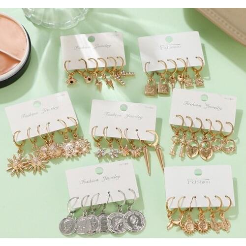 Fashion Metal Key Lock Eye Hoop Earrings Set For Women Geometirc Gold Metal Circle Hoop Earrings Brincos 2021 Trend Jewelry Gift