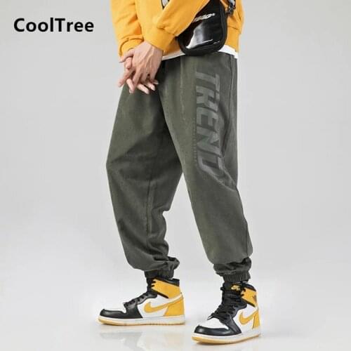 CoolTree Men Harem Pants Spring Autumn Letter Print Solid color Casual Trousers Male Hip Hop Loose Tied feet Pant Brand Clothing