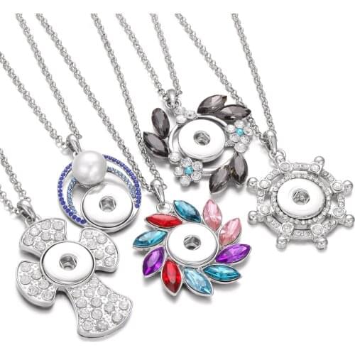 New 18mm Snap Jewelry Necklaces Pendants Crystal Rhinestone Heart Cross Flower Snap Button Necklace DIY Snap Pendant Necklace