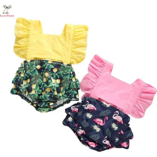 Baby Girls Clothes Ruffle Romper Summer Sleeveless Printed Ruffles Jumpsuit Cute 2PCS Outfits Clothes 0-24M