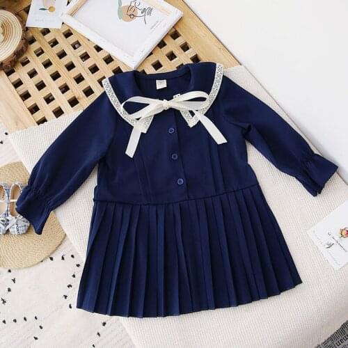 DFXD Girls Dress Spring New Loose Pleated Princess Dress Korean Girls Clothes Toddler Bow Children Clothing 2-8Years Vestidos