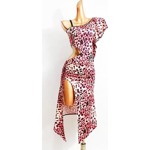 Women Latin Dance Dress One Side Shoulder Lotus Design Dancing Practise Cloth Samba Tango Chacha Stage Performamnce DL554