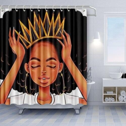 Pink Afro Lady African American Black Women Girls Art Shower Curtains Water Repellent for Stalls and Bathtubs