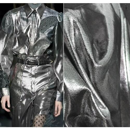 Silver gray gun color reflective mirror leather laser texture designer fabric