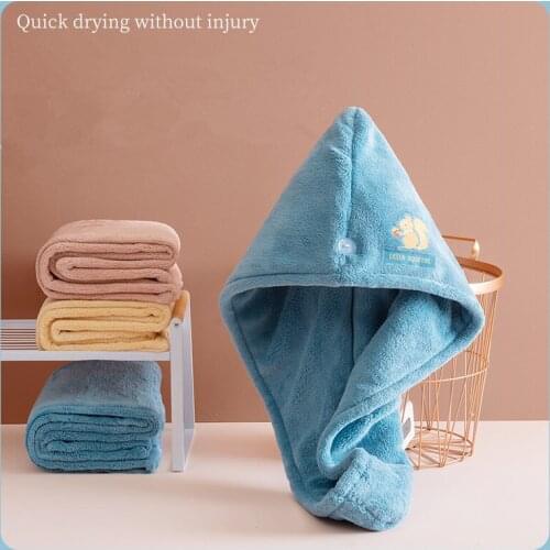 A Coral Fleece Dry Hair Cap, Thick Doublelayer Adult Quickdrying Cap, Super Absorbent Quickdrying Towel hair bonnet
