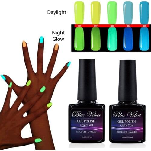 Blue Velvet 24 Candy Colors Fluorescent Luminous Nail Gel Polish 10ml Night Glow In Dark Nail Polish Lacquer UV LED Gel Varnish