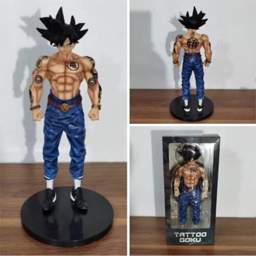 Dragon Ball Anime Goods Super Saiyan Goku Black Hair Tattoo Standing Posture Boxed Figure Ornament Model Toy Gift