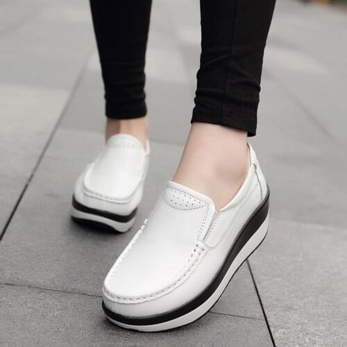 Women Flats Platform Loafers Ladies Elegant Genuine Leather Moccasins Shoes Woman Autumn Slip On Casual Womens Shoes