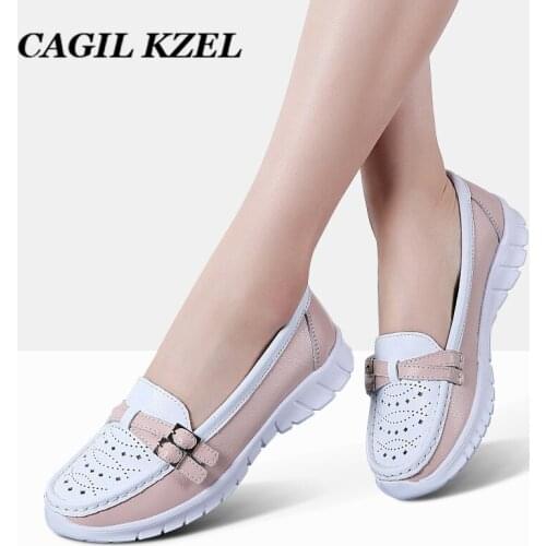 CAGILKZEL 2019 Genuine Leather Women Shoes Handmade Flats Casual Shoes Woman Slip-on Loafers Ballet Flats Ladies Shoes Slipony
