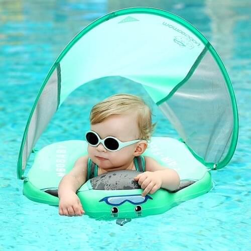 UPF 50 Mambo baby swim float swimming ring UV-protection baby floating with canopy no need Inflatable neck Floats Swim Trainer