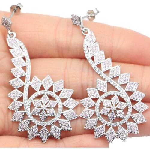 55x27mm Anniversary Created Pink Kunzite White Bright Cubic Zircon For Ladies Daily Wear Silver Earrings Wholesale Drop Shipping
