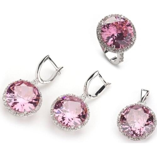 SHUNXUNZE jewelry sets for women Pink Purple light blue Rainbow Cubic Zirconia Rhodium Plated R145set R487set R735set R748set