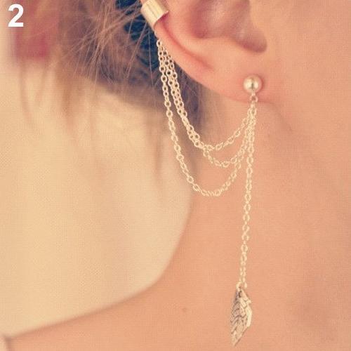 1Pc Punk Tassels Chain Leaf Fish Cross Charms Ear Stud Cuff Clip Earrings Fashion Jewelry New Year Gifts