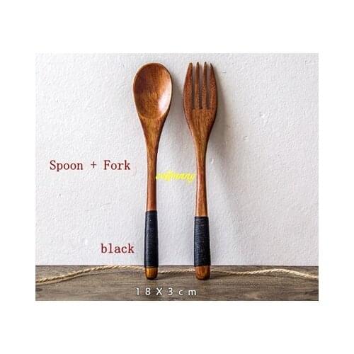 100sets/lot High quality 18x3cm Wooden Spoon + Wood Fork Utensil Tool Soup Teaspoon Catering Kitchen Cooking Tools