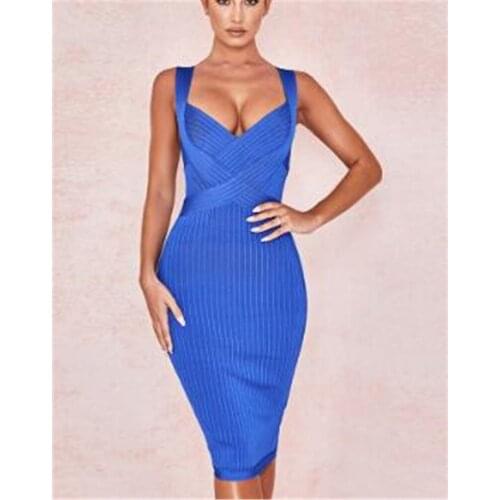 2020 Sexy Summer Dress Sleeveless Blue Staghetti Strap Bodycon Bandage Women Dress fashion Women Dress