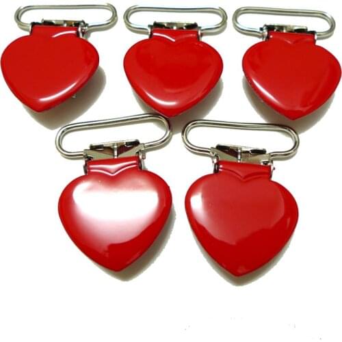 25pcs 1'' 25mm #36 Red Colored Enamel Heart Shaped Suspender Clips