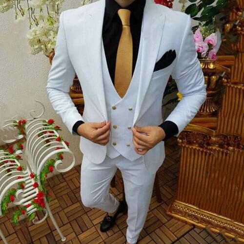New Arrival White Suits Tuxedo Groom Suits for Men Wedding Peaked Design Man Blazer Terno Masculino Traje de hombre 3 Pcs