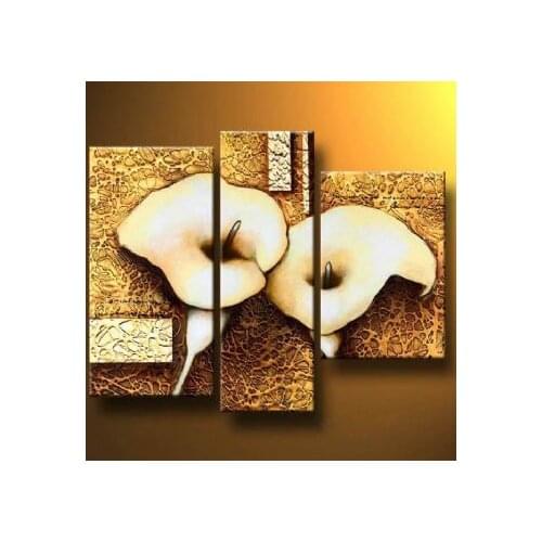 3pcs Hand Painted Canvas Painting-White Callas V-Modern Canvas Art Wall Decor-Floral Oil Painting Wall Pictures for Living Rooms