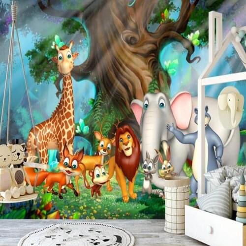 3D Carton Forest Kids Room Animal World Wallpaper Mural Art Wall Decals Wall Mural Paper Rolls Contact Paper Roll 3d Wall Murals