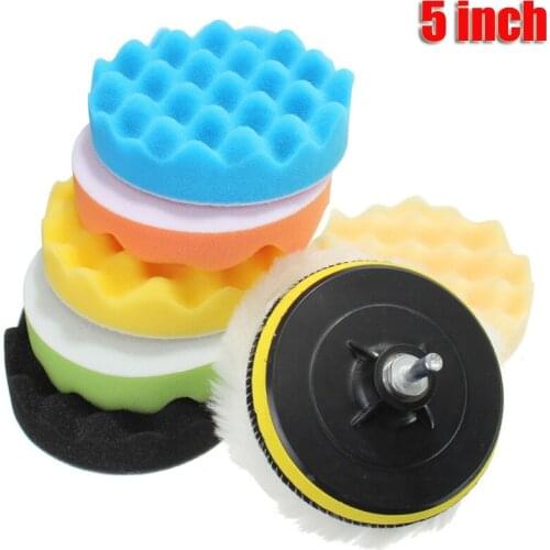 5 inch Car Polishing Disc 9Pcs/Set Self-Adhesive Buffing Waxing Sponge Wool Wheel Polishing Pad For Car Polisher Drill Adapter