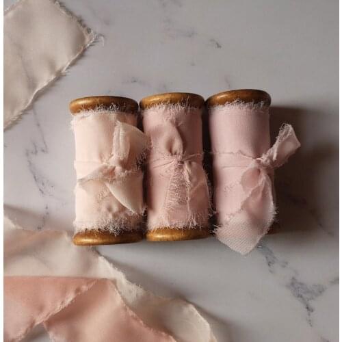 50mm Velvet Silk Like Ribbon Frayed Edge Handmade For Wedding Styling Bridal Bouquet Decor Soft With Wooden Spools Dusty Pink