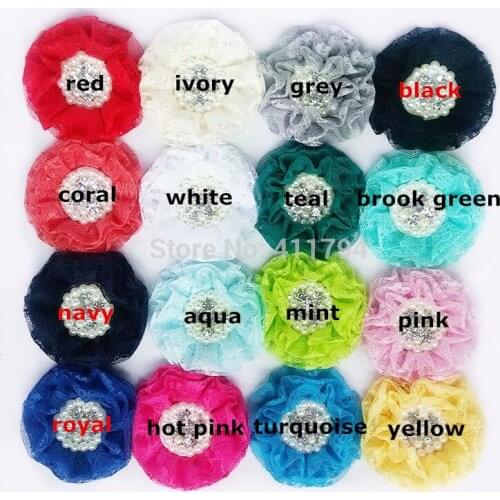 50 pcs/lot ,3'' rhinestone lace Flower , lace fabric for apparel hair accessories 16 COLORS