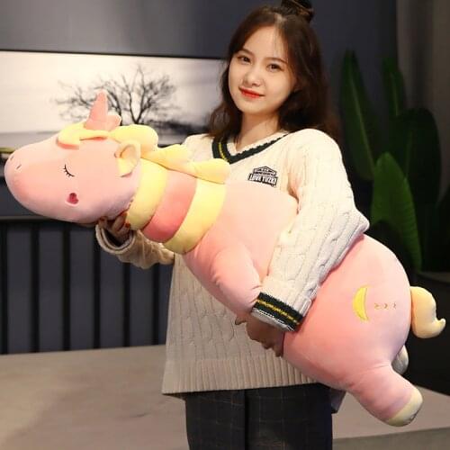 70/100cm Lovely Unicorn Deer Plush Toys Stuffed Soft Cute Animal Lying Pillow Cushion for Girls Kids Sleeping Birthday Gifts