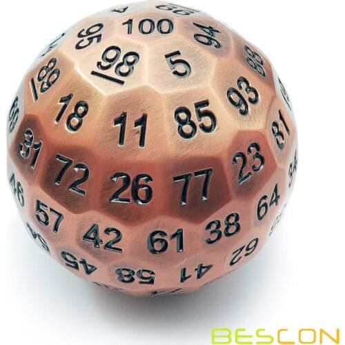 Bescon Solid Metal 100 Sided Dice, Game Dice D100,Giant Polyhedral Metal 100 Sides Dice 50MM in Diameter (1.97in),Ancient Copper