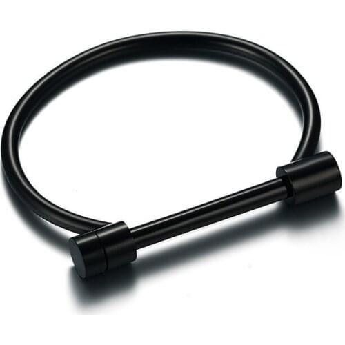 JHSL Brand Lady Women bracelets & bangles 316l stainless steel metal fashion jewelry Black Silver Rose gold color Letter D shape