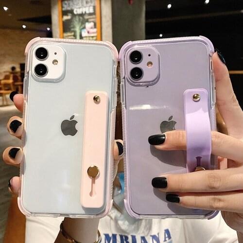 Transparent Wristband Phone Case For iPhone 12 11 Pro Max X XR XS Max 8 7 Plus Soft Wrist Strap Shockproof Clear Back Cover