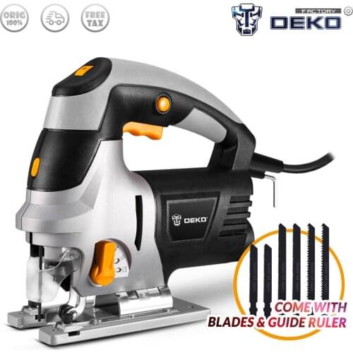 DEKO DKJS80Q1 Jig Saw Laser Guide 6 Variable Speed Electric Saw with 6 Pieces Blades Metal Ruler Allen Wrench Jigsaw Power Tools