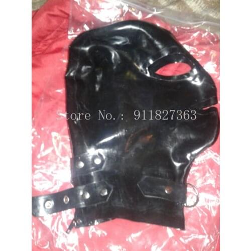 Hot Handmade latex slave hood front ring with buckles at the rear and back zipper