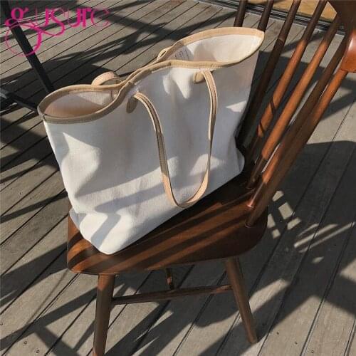Gusure Canvas Women Casual Totes Shoulder Bags For Female Daily Handbags Simple High Capacity Leisure Lady Hand Tote Bag