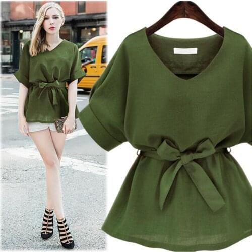 Kimono Women Shirts Fashoin V-neck Bat Sleeve Sashes Loose Womens Tops and Blouses Vintage Casual Plus Size Blouse Blusas Mujer