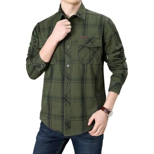 Plaid shirt long-sleeved young and middle-aged spring 2021 mens casual print plus size