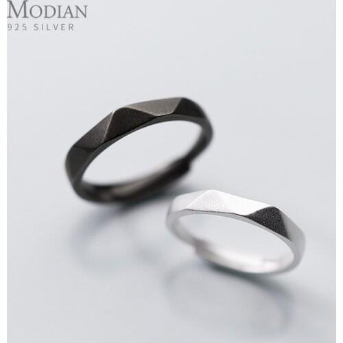 Modian 2020 Hot Sale Couples Black Single Ring Classic 925 Sterling Silver Adjustable Finger Rings For Women Wedding Jewelry