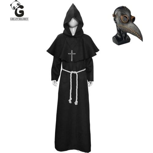 Plague Doctor Costumes Kids Christianity Cosplay Plague Doctor Mask Latex Priest Halloween Costumes for Kids Christian Cross