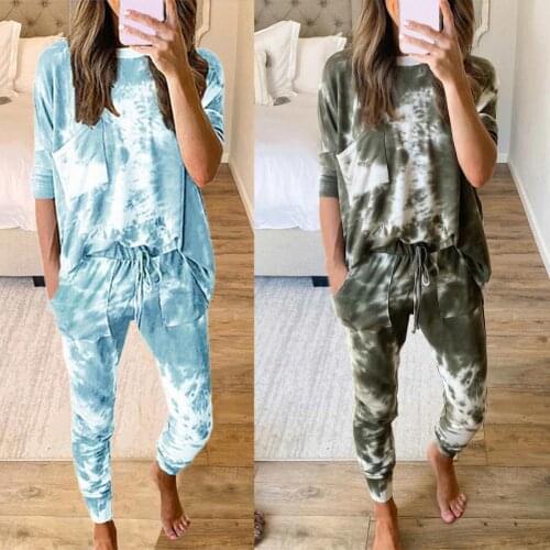 Camouflage Tie Dye Tracksuit Women Two Piece Set Autumn Clothes Long Sleeve Pullover Top and Pants Sweat Suit Female Lounge Wear