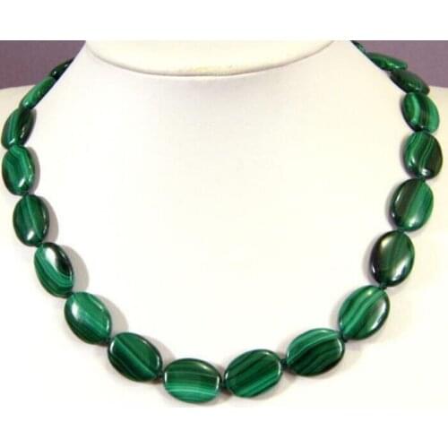 Beautiful 13x18mm malachite green Flat Oval Gemstone Beads Necklace 18 "
