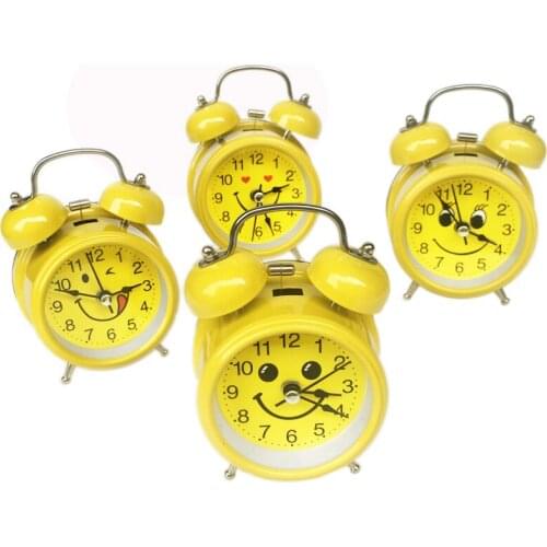 Creative fashion cartoon yellow smiley metal bell alarm clock mute good quality big ringtone student alarm clock