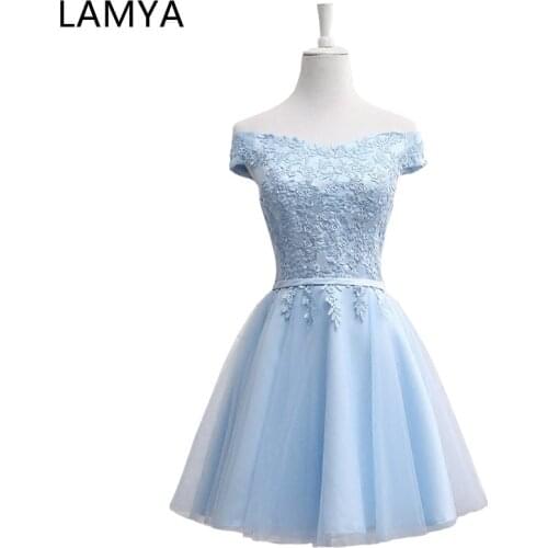 LAMYA Short Fashion Prom Dresses 2019 A Line Lace Evening Party Dress Cheap Elegant Special Occasion Gowns